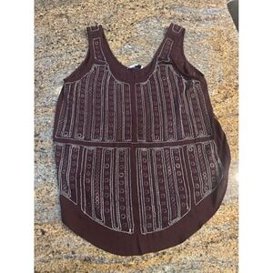 Parker Dark Reddish Brown Silk Tank Top Sequins Beading Details Size‎ M